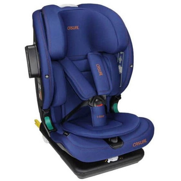Scaun auto copii Casual Goldfix PRO i-Size, 9-36 kg, albastru, cu sistem de circulatie a aerului, 9 pozitii pentru suportul capului