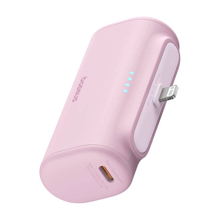 Външна батерия, Baseus, USB-C/тип Lightning, 5000mAh, 20 W, розов