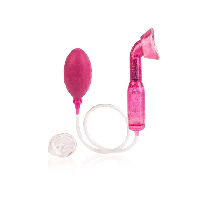 Pompa Vaginala CalExotics Clit Pump, Roz, Pompa Vaginala cu 3 Moduri Vibratii, Pompita cu valva de eliberare rapida, Maneca cu gadilitori