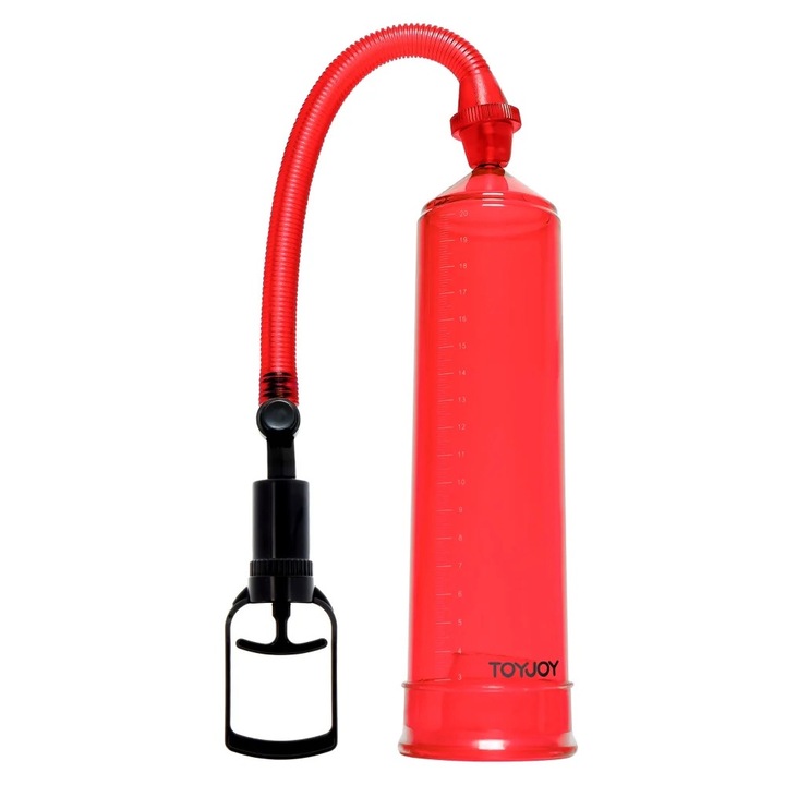 Pompa Pentru Penis ToyJoy Manpower - 23 cm, Rosu - gradat in centimetri pentru a monitoriza progresul - maner ergonomic cu valva de eliberare rapida