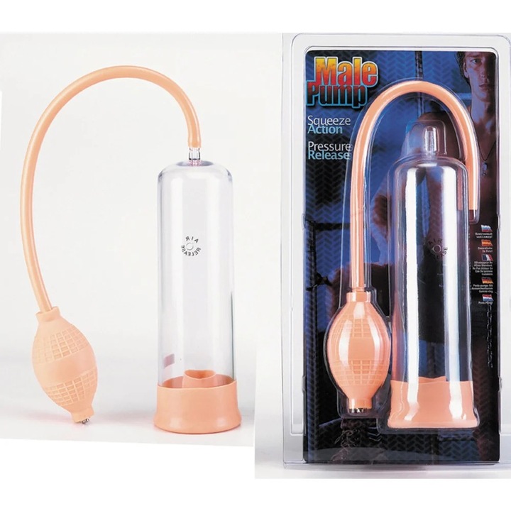 Pompa Pentru Penis Seven Creations Penis Pump - 21 cm - transparenta cu detalii de culoarea pielii - ideal pentru imbunatatirea performantei sexuale si a erectiei