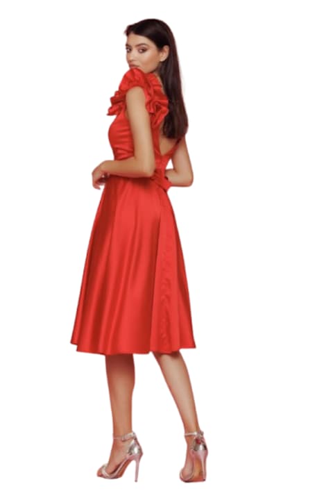 Rochie eleganta midi cu umar accentuat floare Felicia- culoare rosu- masura 42