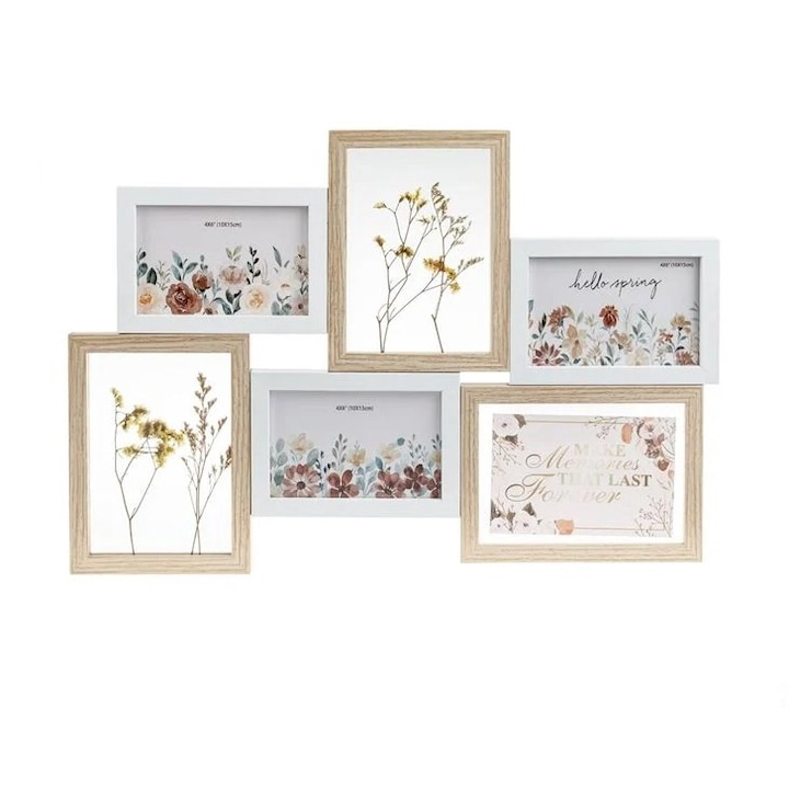 Rama foto decorativa, din lemn cu flori uscate 53x36 cm