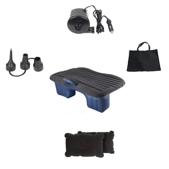 Надуваем матрак за кола с включена електрическа помпа, 140см x 90см x 45см, черен