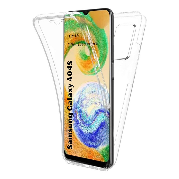GsmX 360° защитен калъф, съвместим с Samsung Galaxy A04s, пълна защита (отпред и отзад), прозрачен
