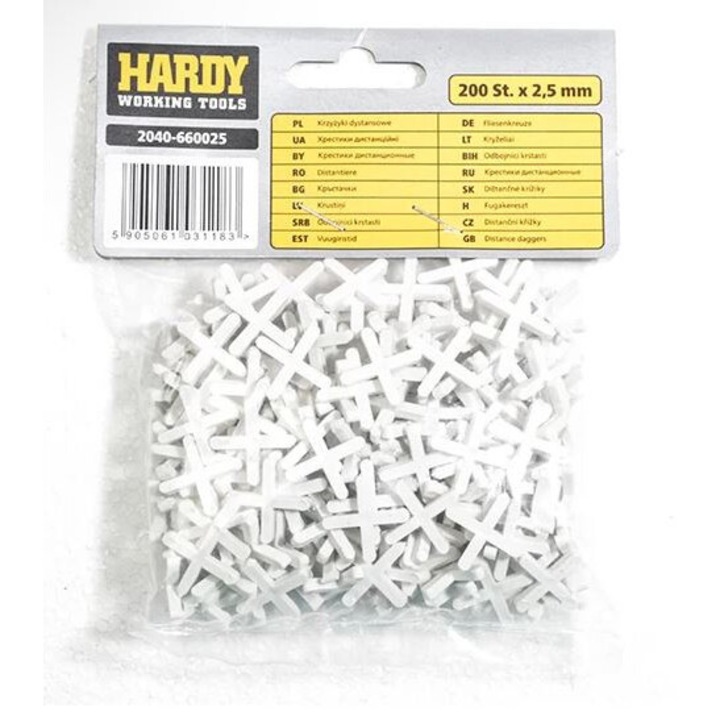 Set 200 distantiere pentru placi ceramice Hardy 2,5mm, alb