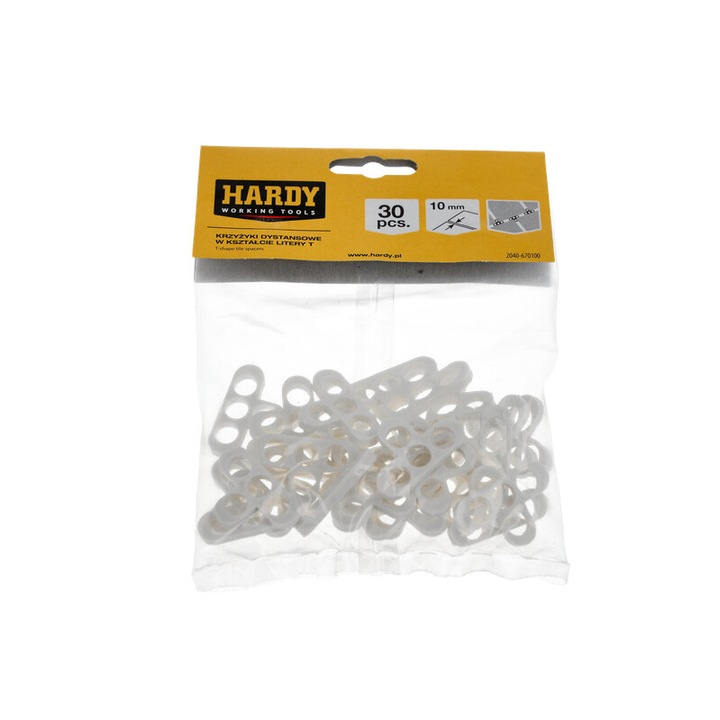 Distantiere pentru placi ceramice, Hardy 10 mm, set 30 bucati, tip T, alb