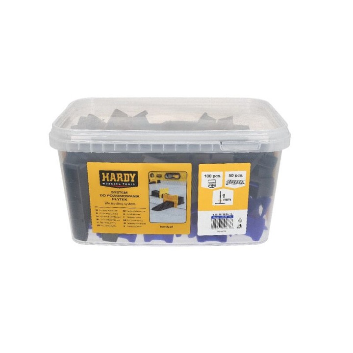 Sistem de nivelare a placilor, Hardy, 100 Clipsuri + 50 Pene, Reutilizabil, Albastru / Negru
