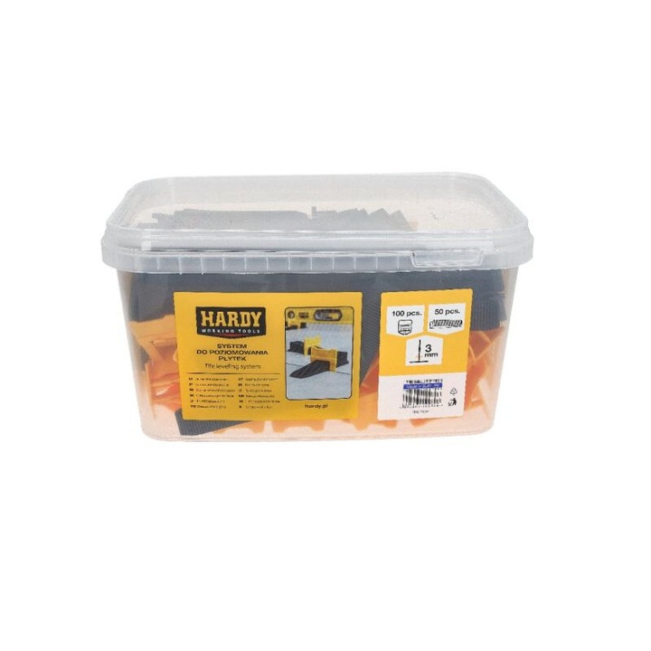 Sistem de nivelare a placilor 3 mm, Hardy, 100 clipe + 50 clinuri, reutilizabil