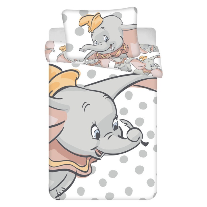 Lenjerie de pat copii, Detexpol, Bumbac, 100x135 cm, Alb/Gri