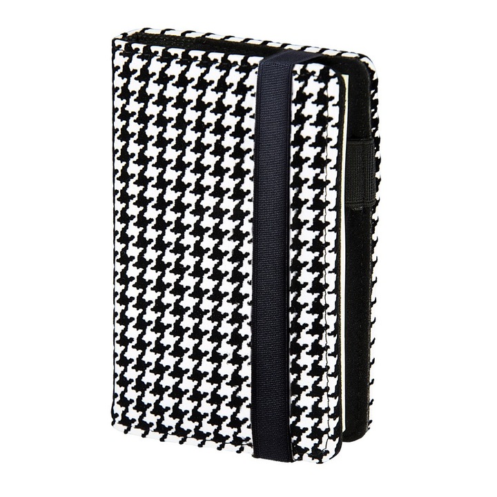 Agenda saptamanala NAN, A6 cu coperta din poliuretan, model pepit, negru-alb, inchidere cu elastic, cu inlocuire a insertului