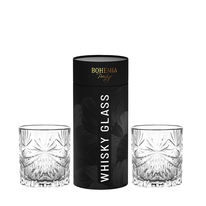 Set 2 pahare whisky, Bohemia Prestige, cristal, 320 ml, 8.2 x 9.3 cm, transparent