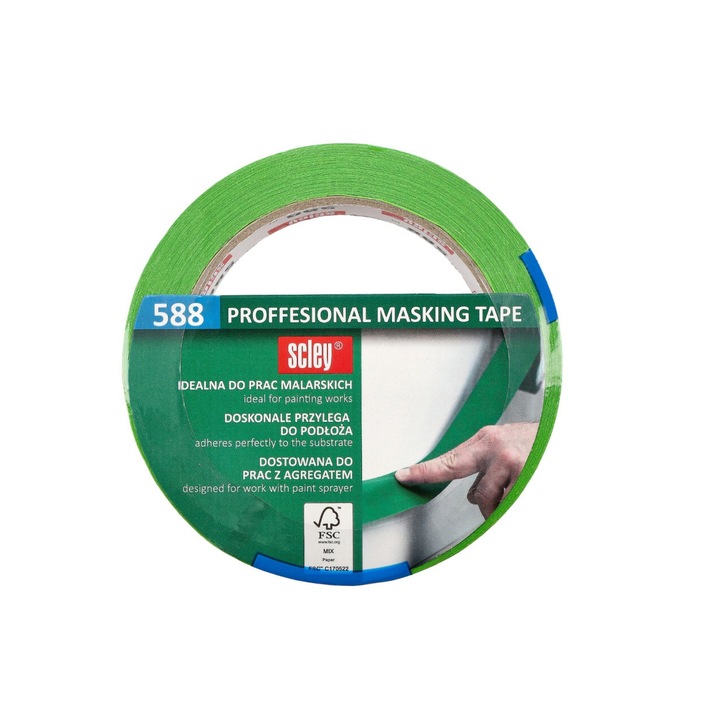 Banda de mascare, Scley, rezistenta la UV, pentru interior si exterior, verde, 30 mm x 33 m