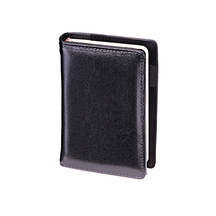 Agenda zilnica A6 cu coperta din piele ecologica, personalizabil, negru, 336 pagini