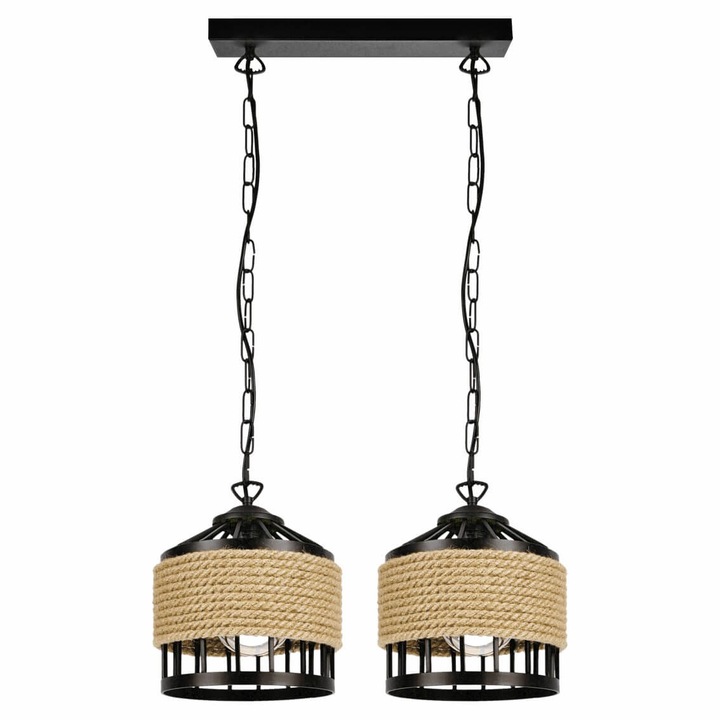 Lampa suspendata Szpak Koloseum 2, neagra, 2 abajururi, dimensiuni ajustabile 30-83x48cm