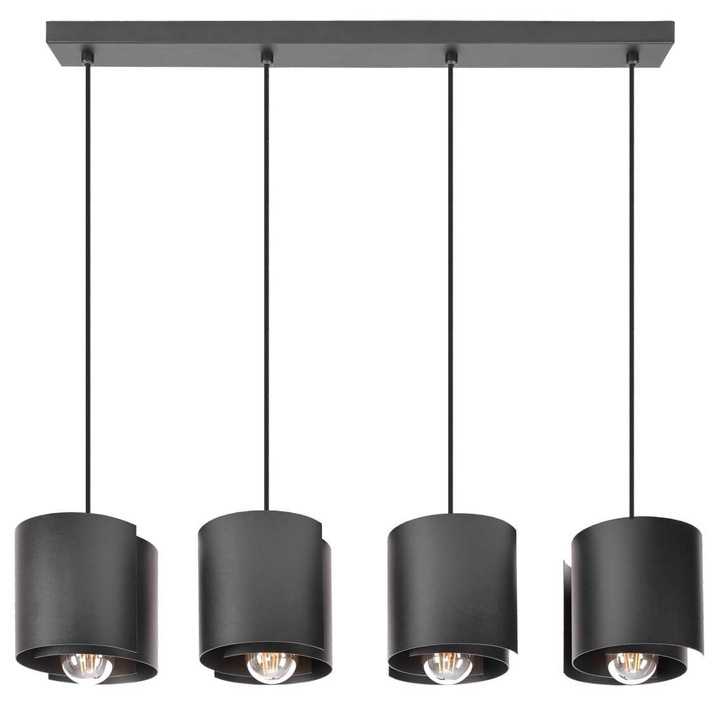 Szpak Hugo 4 függesztett lámpa, matt fekete fém, méretei 25-85x76cm, loft kivitel