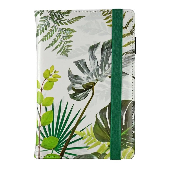 Agenda universala A5 cu coperta din imitatie de piele, interior din zamsz, 360 pagini, model Botanic White