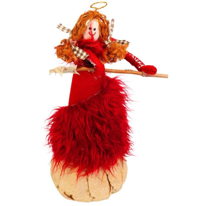 Dekoratív figura Góliát, angyal csillaggal, piros, 35cm