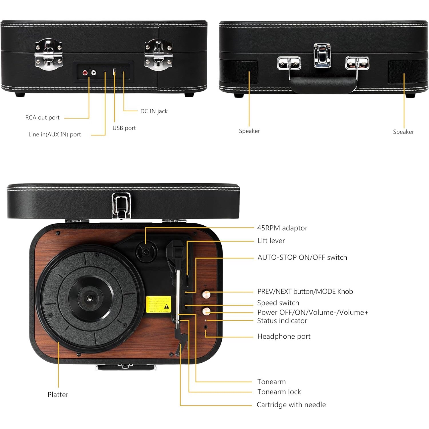 Pick-up Bluetooth 5.4, 3 viteze 33/45/78 rpm, AUX, USB, 2