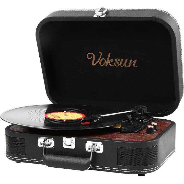 Грамофон, Bluetooth 5.4, 3 скорости 33/45/78 rpm, AUX, USB, 2 вградени стерео високоговорителя, За 7/10/12 инча винил, Функция за запис, Дизайн на куфарче, Черен