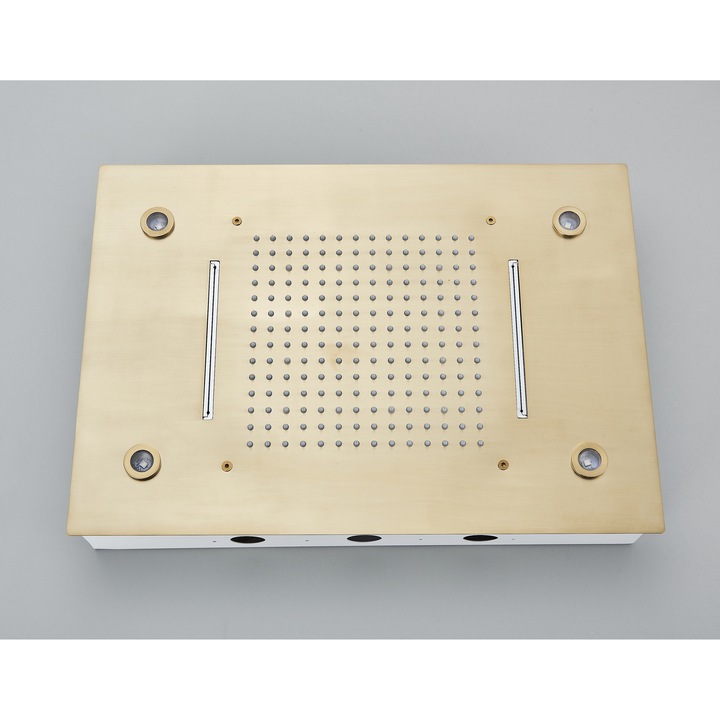 Sistem de Dus Baie BisDesign®, Incastrabil cu Termostat, Functie SPA si LED, Finisaj Auriu Mat, Para Dus Tavan 35x49 cm