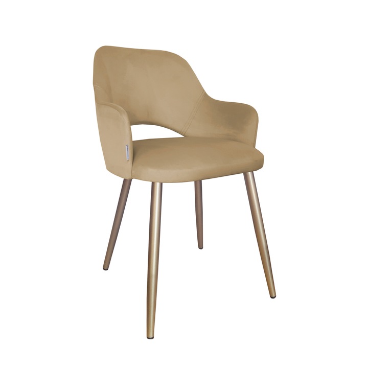 Milano szék, Atos, bársony kárpitozás, arany fém lábak, bézs