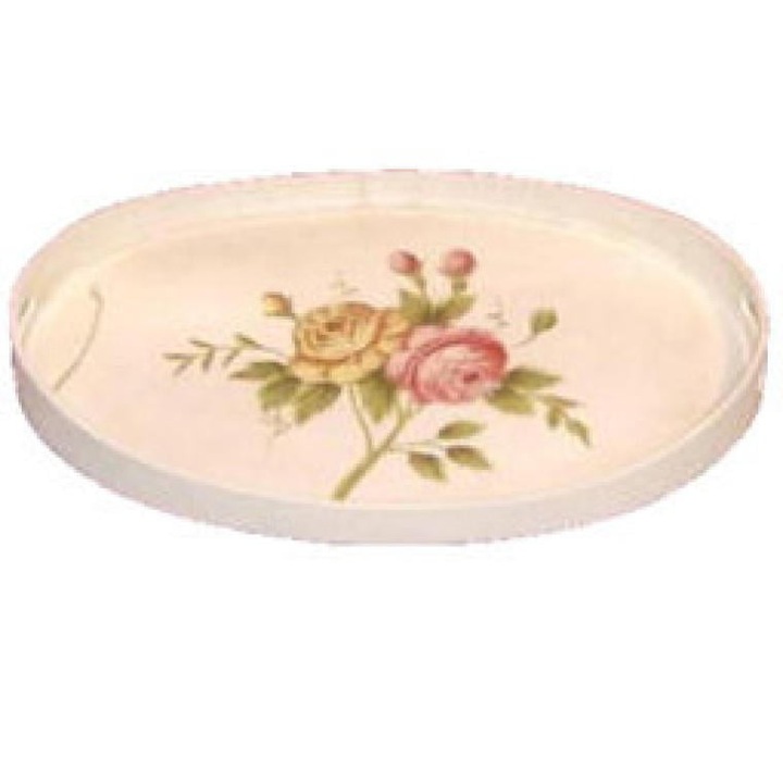 Овална табла „Голиат“, средна, бяла, с ръчно рисувани флорални мотиви, 44,5x30x3 см