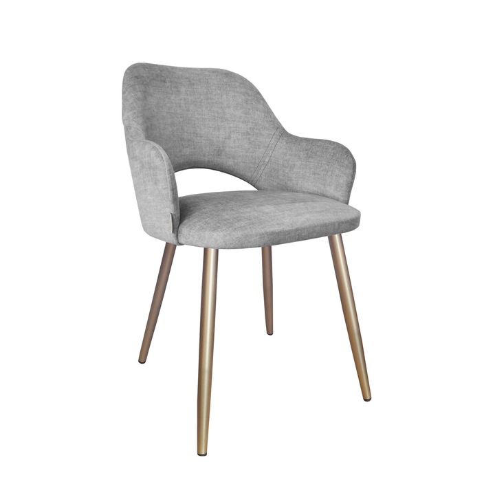 Atos Milano irodai szék, világosszürke bársony kárpitozás, arany fém lábak, méretei 76x57x50cm