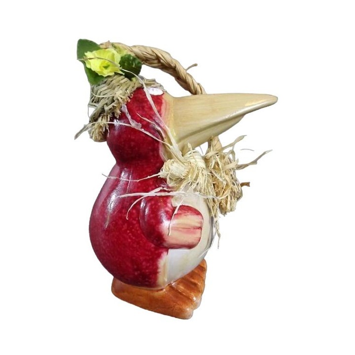 Керамична птица Голиат със сламена шапка, деликатни детайли, 15x7x12см