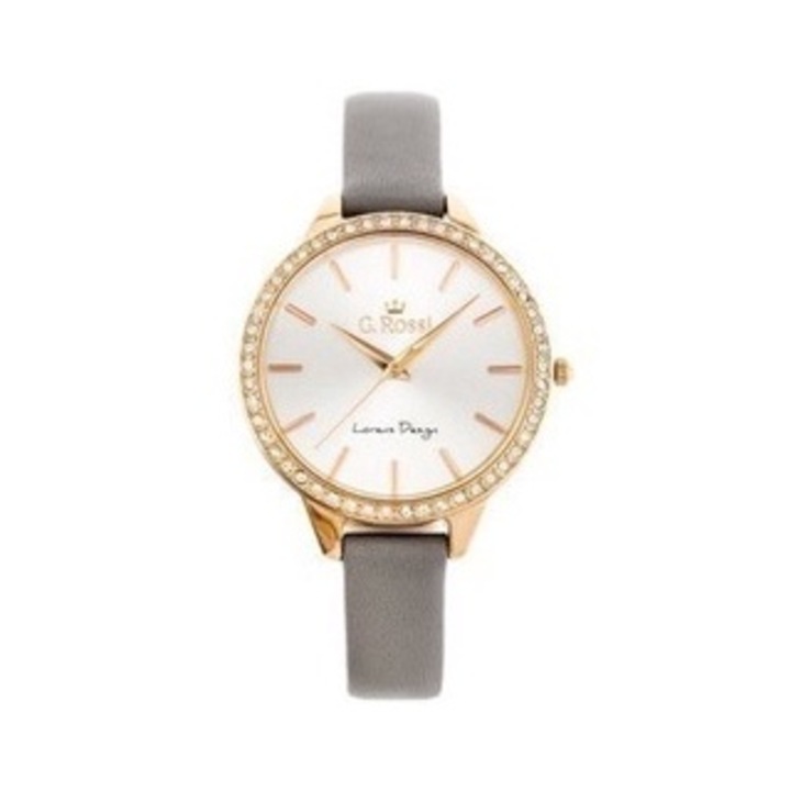 Ceas dama G. Rossi 11312A-3G3, rosegold, cadran argintiu, bratara gri, 36x42x7mm, set cu cutie