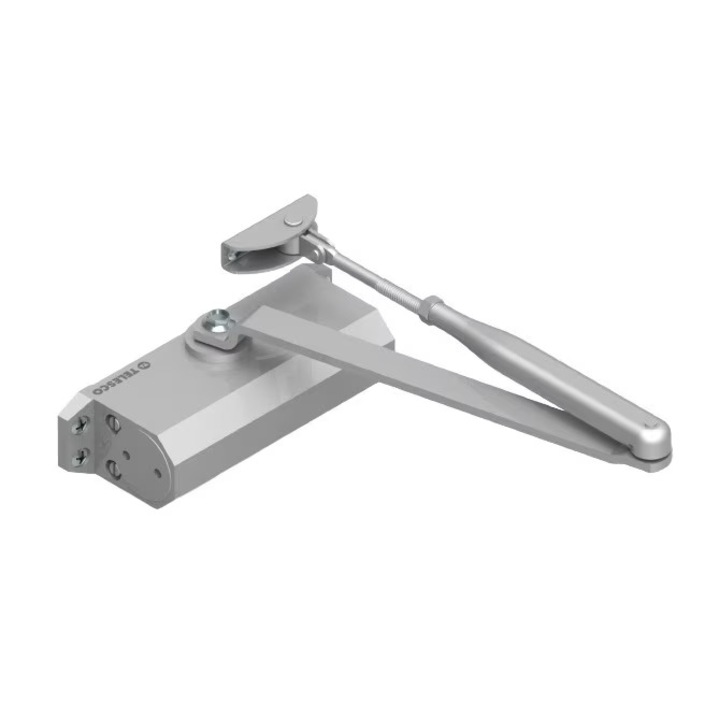 Amortizor hidraulic usa exterior, DOM-MCM, model Telesco Compact 1000, sarcina 80kg, argintiu