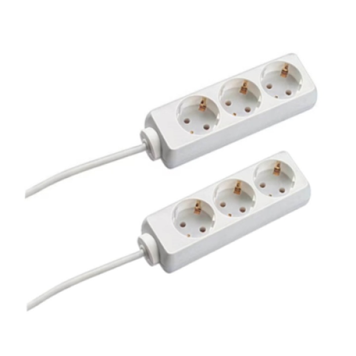 Опаковка от 2 удължителя 3 гнезда, защита за деца, 16A, 220V-240V кабел 3м, бял