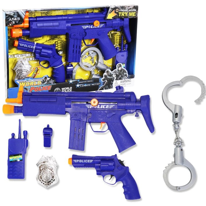 Комплект фигурки полицай Голиат, карабина, револвер, многоцветни, за деца над 3 години