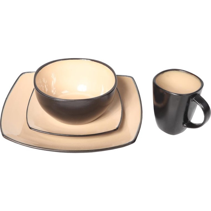 Góliát étkészlet, 4 részes, kerámia, fekete/bézs, 27,5x3cm, 18,5x2cm, 16x7,5cm, 9x10,5cm