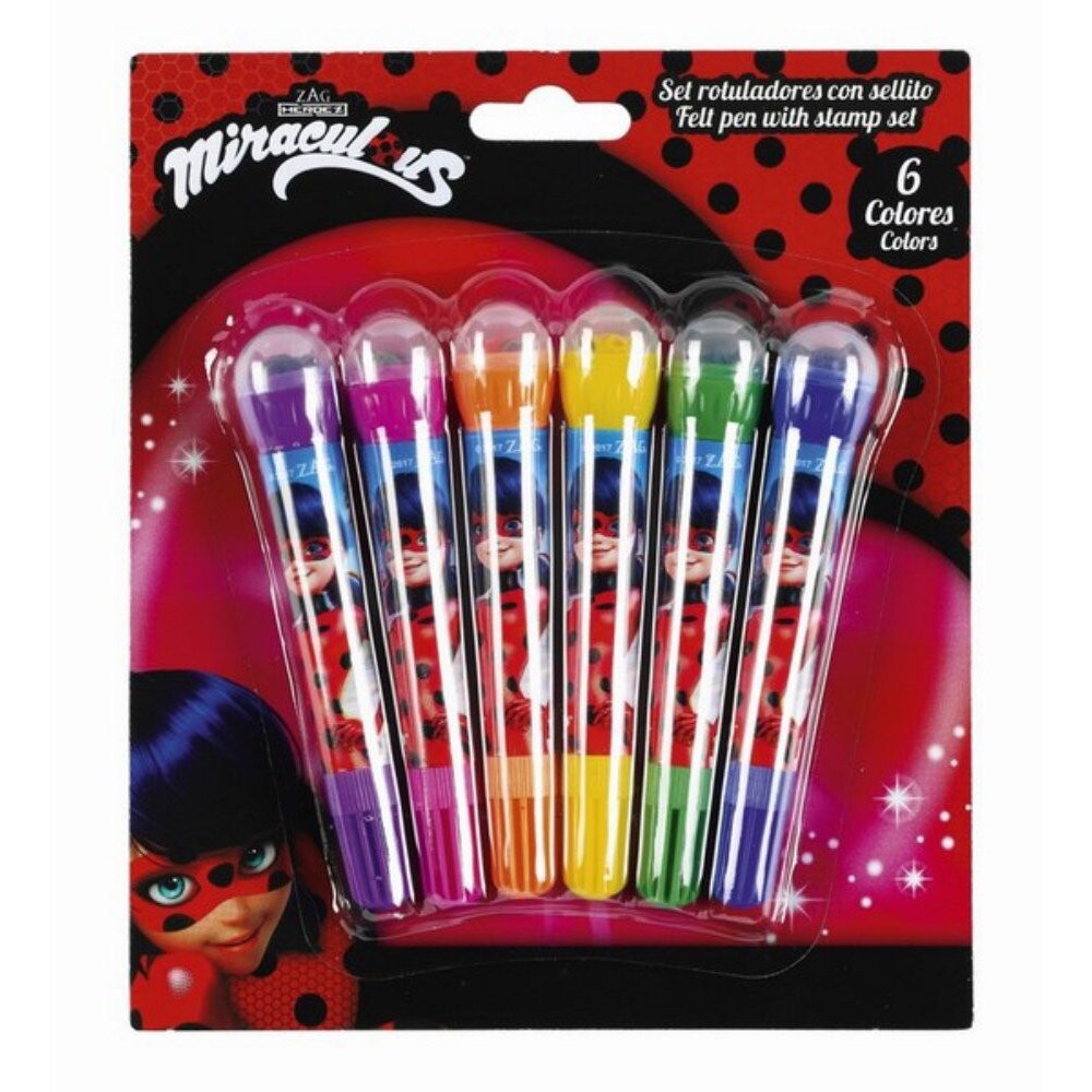 Set 6 markere cu stampila LADYBUG MARINETTE