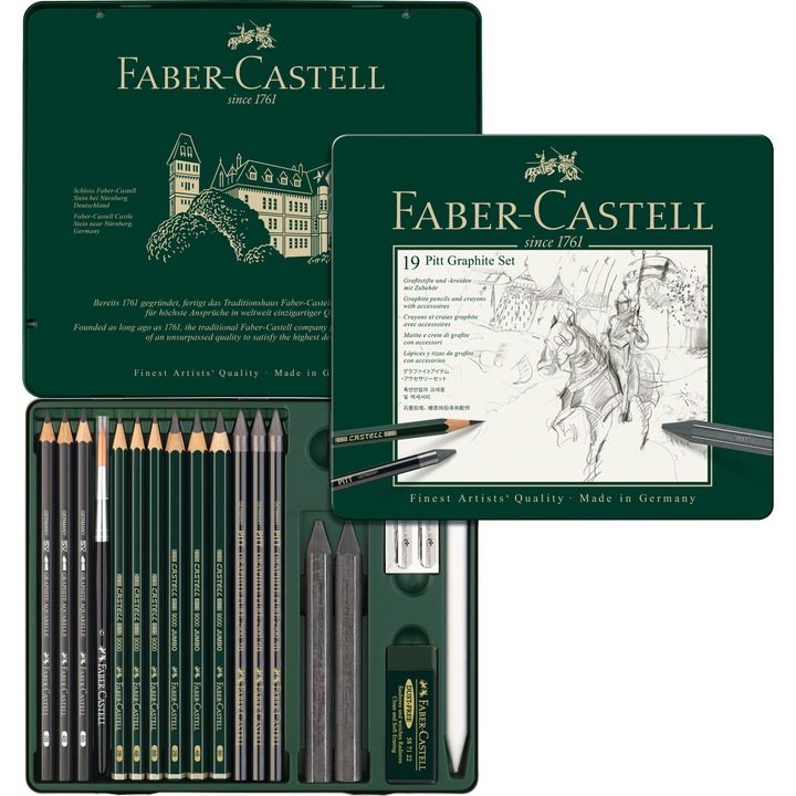 Комплект за рисуване с графит Faber-Castell, Monochrome, 19 броя