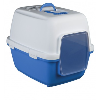 Litiera acoperita Trixie Xavi, 58x45x48 cm, Alb/Albastru Litiera acoperita Trixie Xavi, 58x45x48 cm, Alb/Albastru