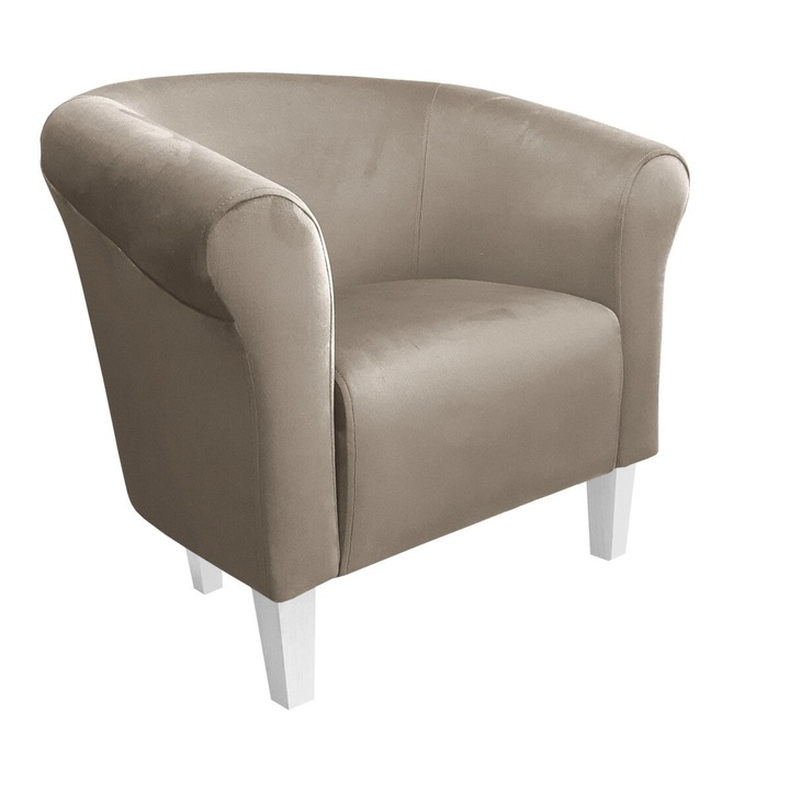 Milo fotel, Atos, bársony/fa, szürke-bézs