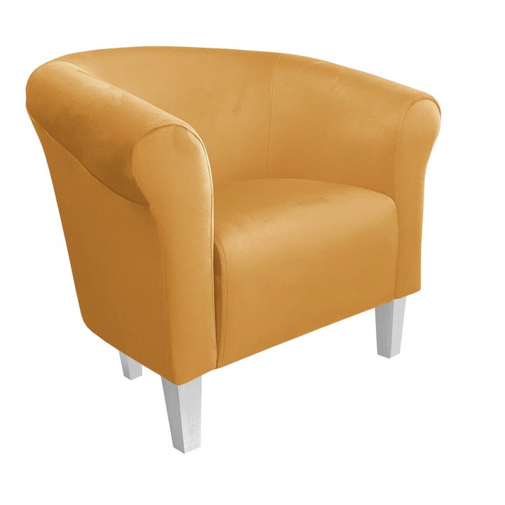 Milo fotel, Atos, sárga, 69x73x60cm, bársony anyagú, fehér lábak