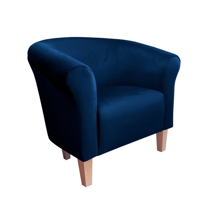 Milo fotel, Atos, bársony/bükk, sötétkék