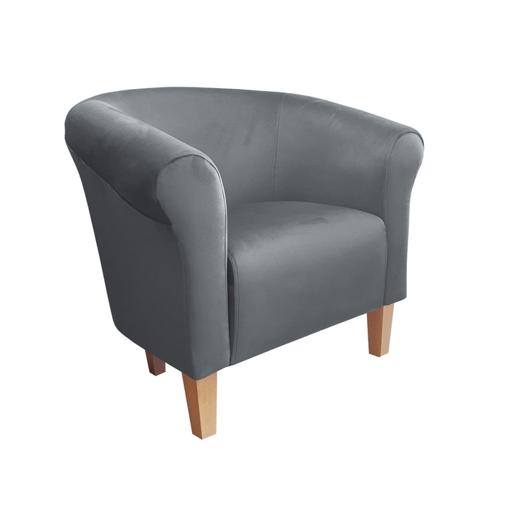 Milo fotel, Atos, bársony kárpitozás, 73x60x69cm, szürke