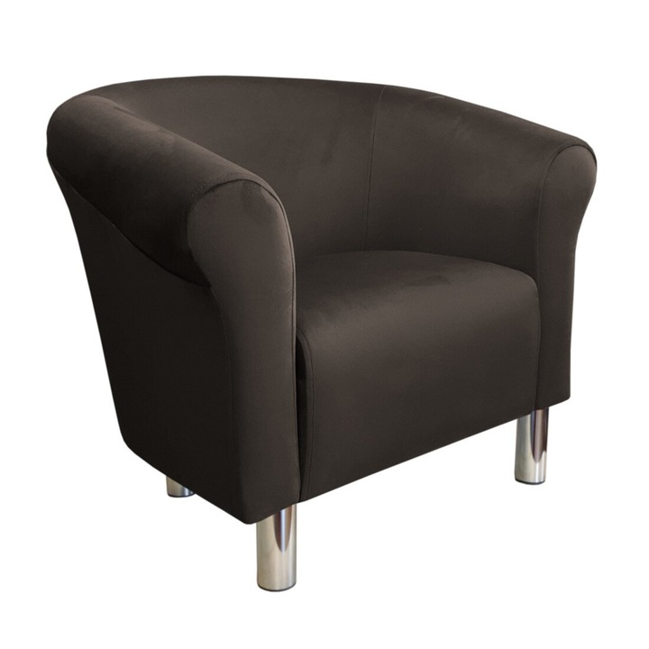 Milo fotel, Atos, bársony, króm lábak, barna