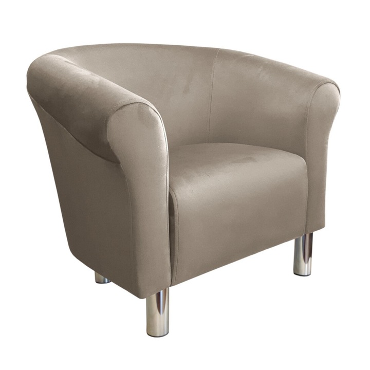 Milo fotel, Atos, bársony, króm lábak, szürke-bézs