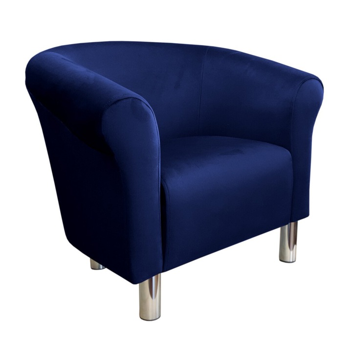 Milo fotel, Atos, bársony, króm lábak, sötétkék