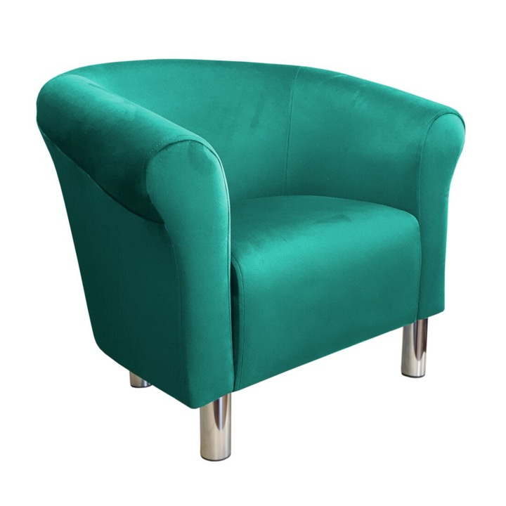 Milo fotel, Atos, bársony, króm lábak, türkiz