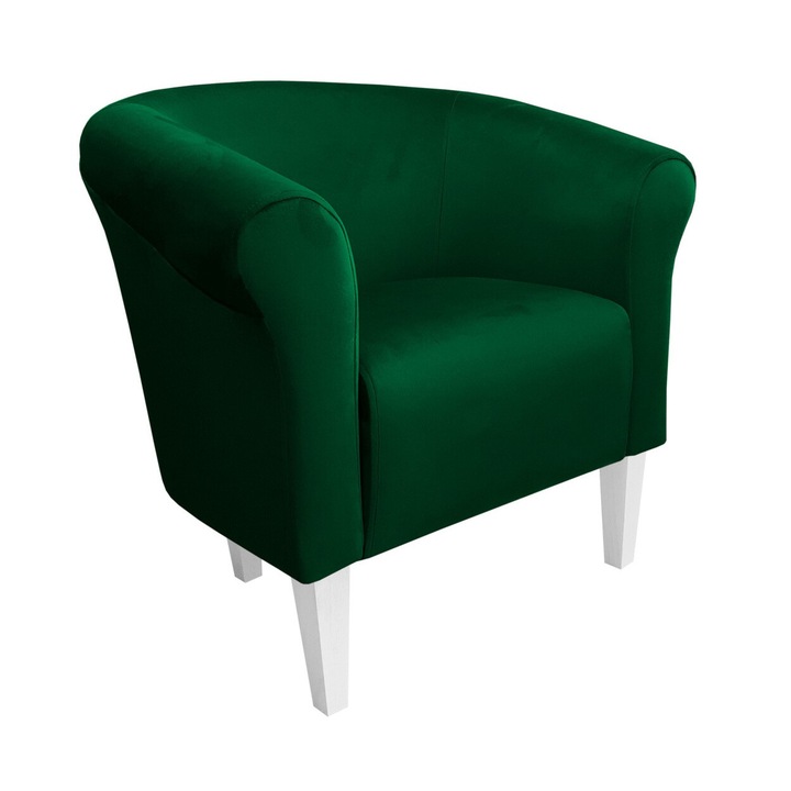 Кресло Atos Milo, зелено, 73x60x74 см, материал кадифе, бели крака
