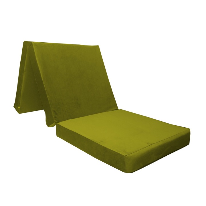 Сгъваем детски матрак Atos 180x80x15, материя Velvet, цвят маслинено зелен, с включена чанта