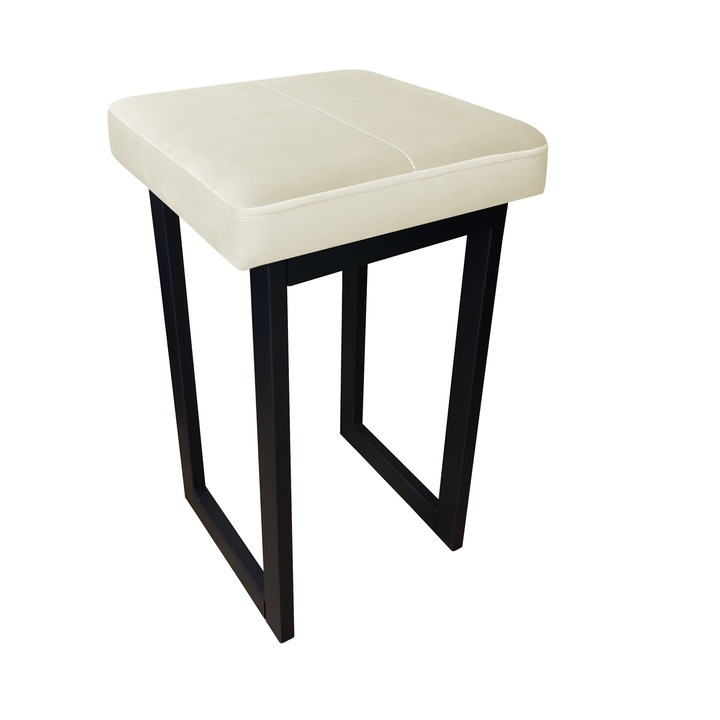 Atos Loft zsámoly 45cm, krémszínű, metál, Bársony kárpitozás