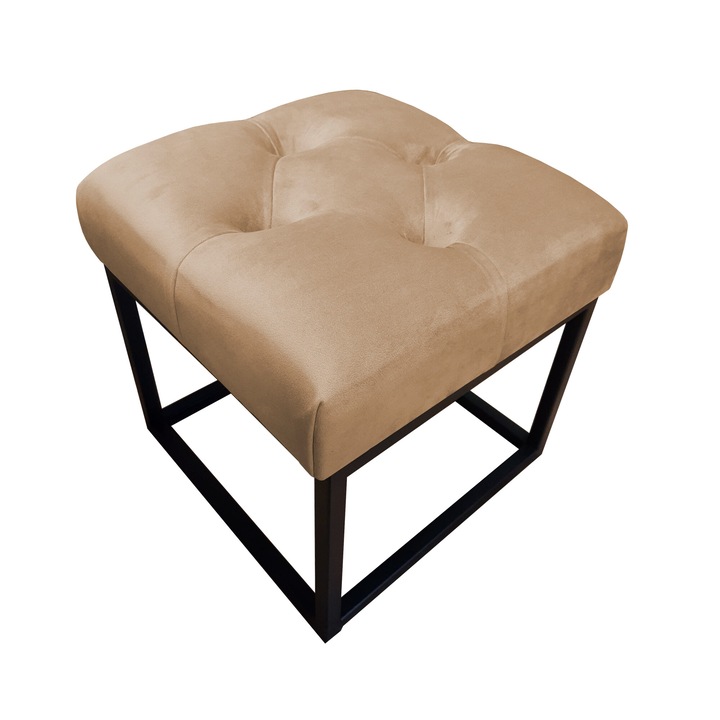 Табуретка Atos CHESTERFIELD LOFT, Метал, Кадифе, 40x40x41 см, Черно/кафяво