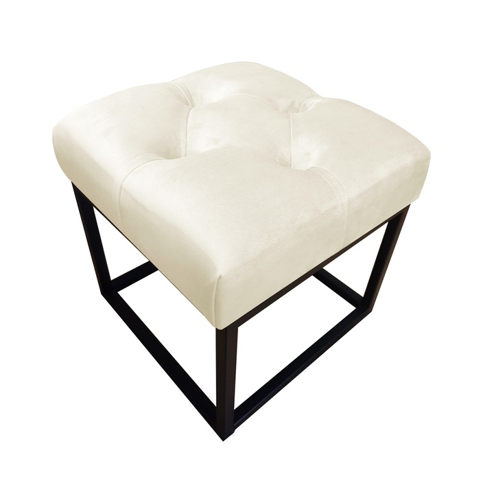 Atos CHESTERFIELD LOFT табуретка, кремава, 40x40x41см, Кадифена материя, устойчива на износване